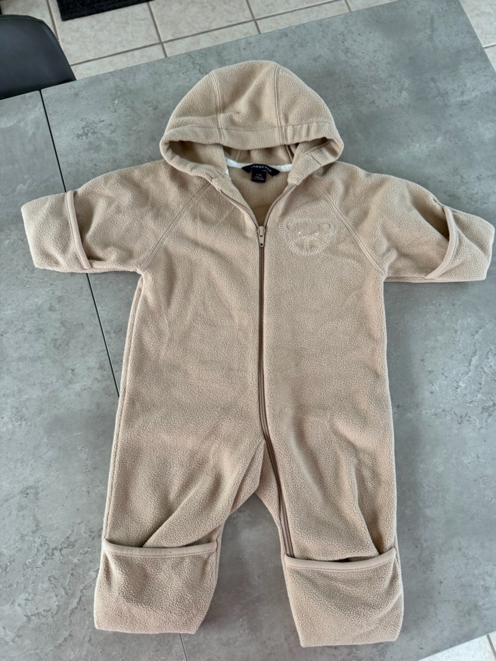 Lands' End Tan Hooded Fleece One-Piece Footie